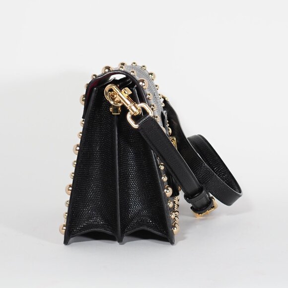 Dolce & Gabbana Black Medium Lucia Shoulder Bag Gold Studded Leather - Picture 7 of 16